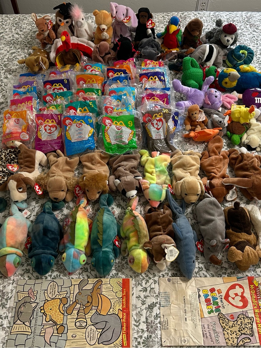 RARE 75+ Lot of TY Beanie Babies, McDonalds Teenie Babies & Happy Meal Bags